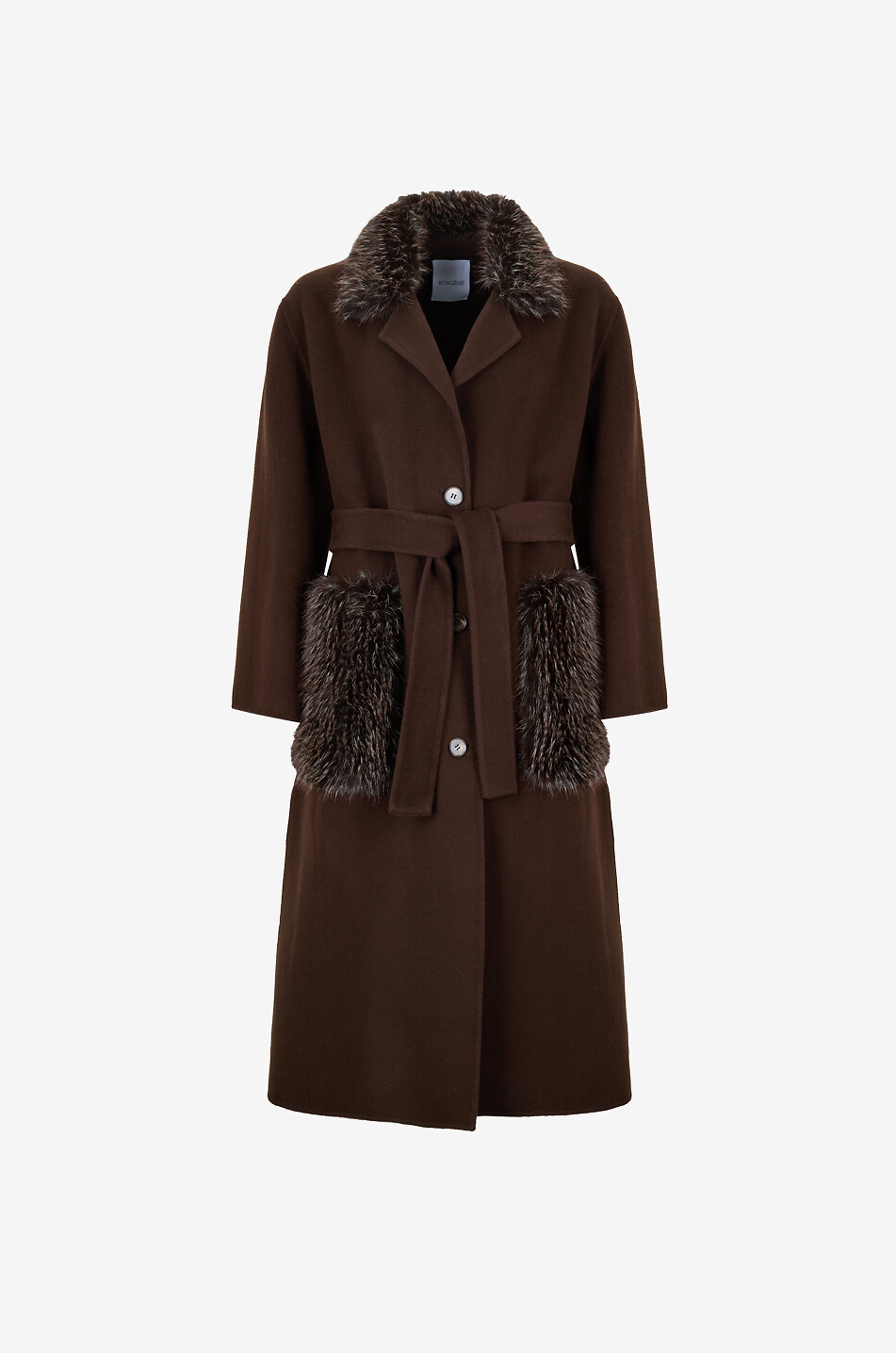 Manteau long en flanelle et laine à col revers