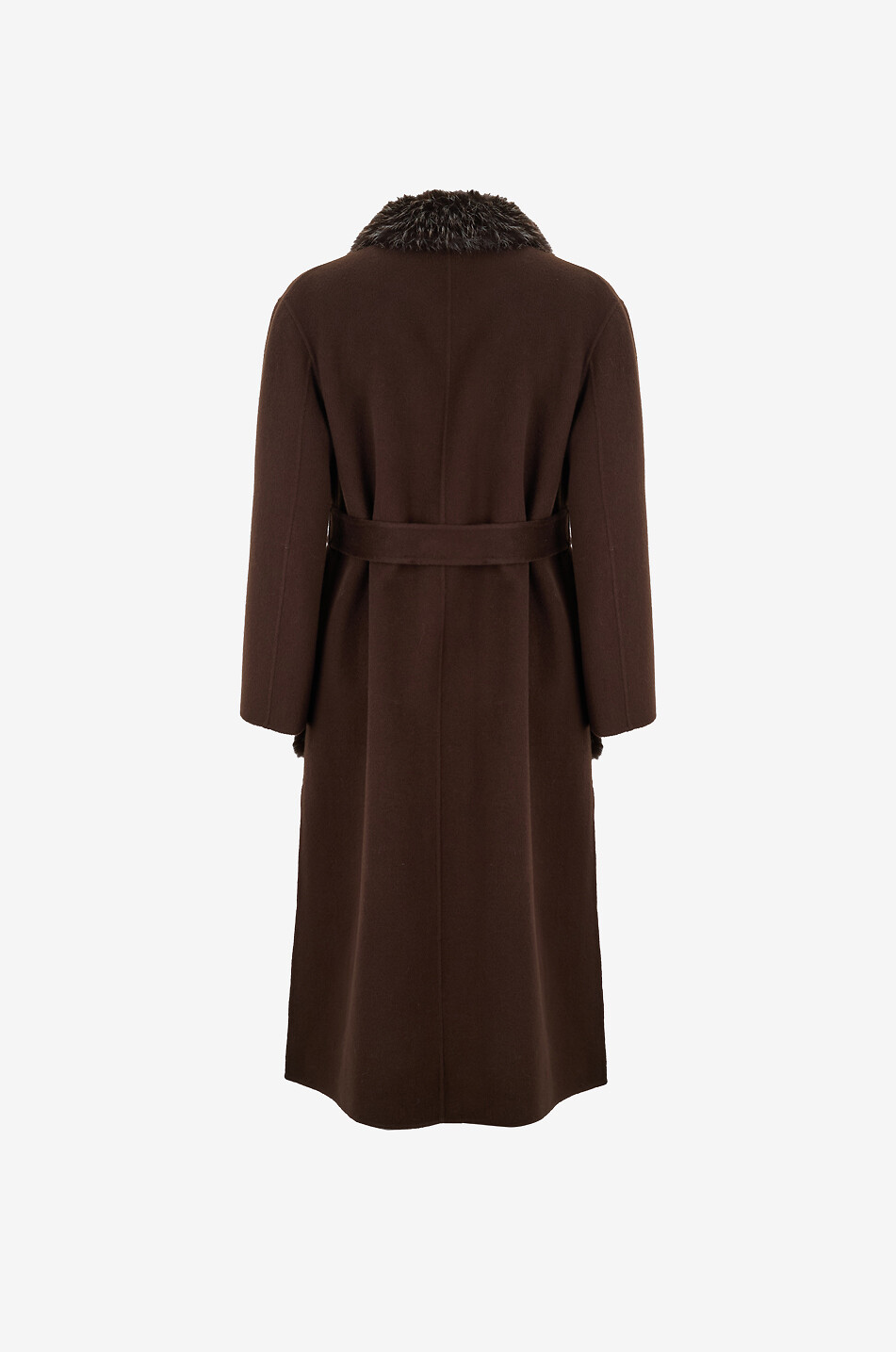 BONGÉNIE Manteau long en flanelle et laine à col revers Femme MARRON FONCÉ 2