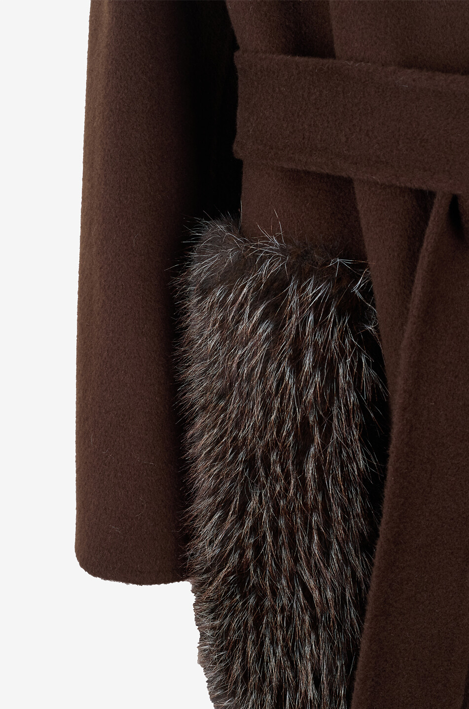 BONGÉNIE Manteau long en flanelle et laine à col revers Femme MARRON FONCÉ 3