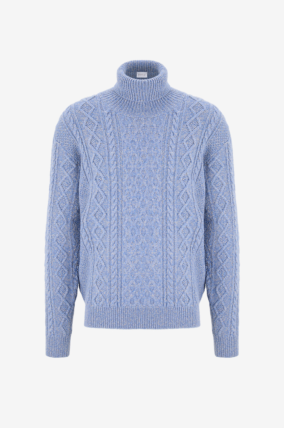 04651/ Pull torsadé à col roulé en laine et cachemire Mouliné Homme BLEU CLAIR 1