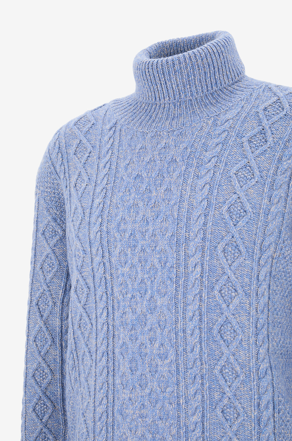 04651/ Pull torsadé à col roulé en laine et cachemire Mouliné Homme BLEU CLAIR 3
