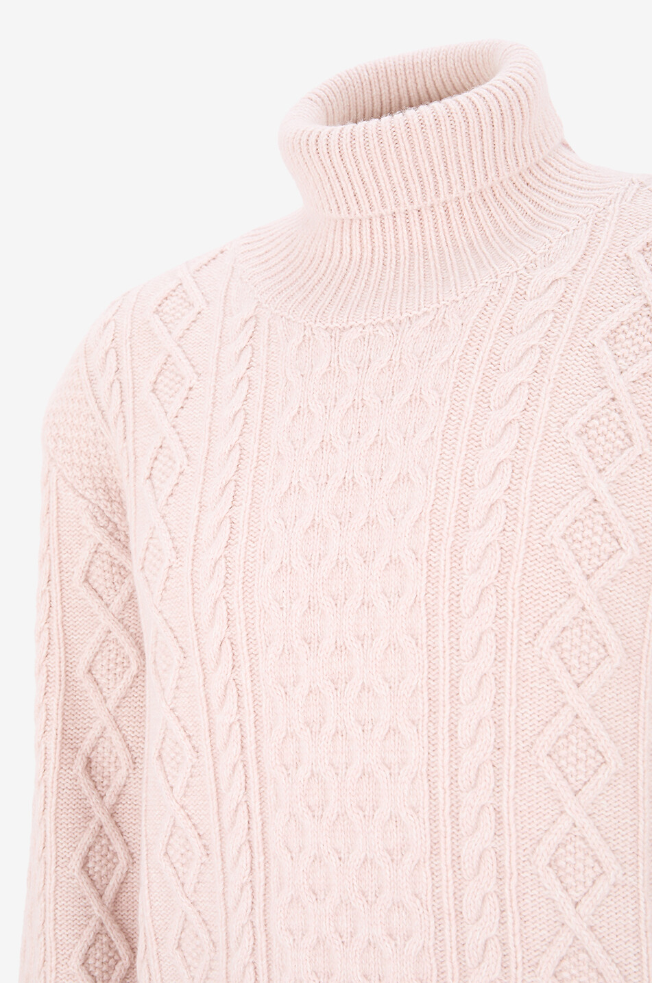04651/ Pull torsadé à col roulé en laine et cachemire Mouliné Homme ROSE CLAIR 3
