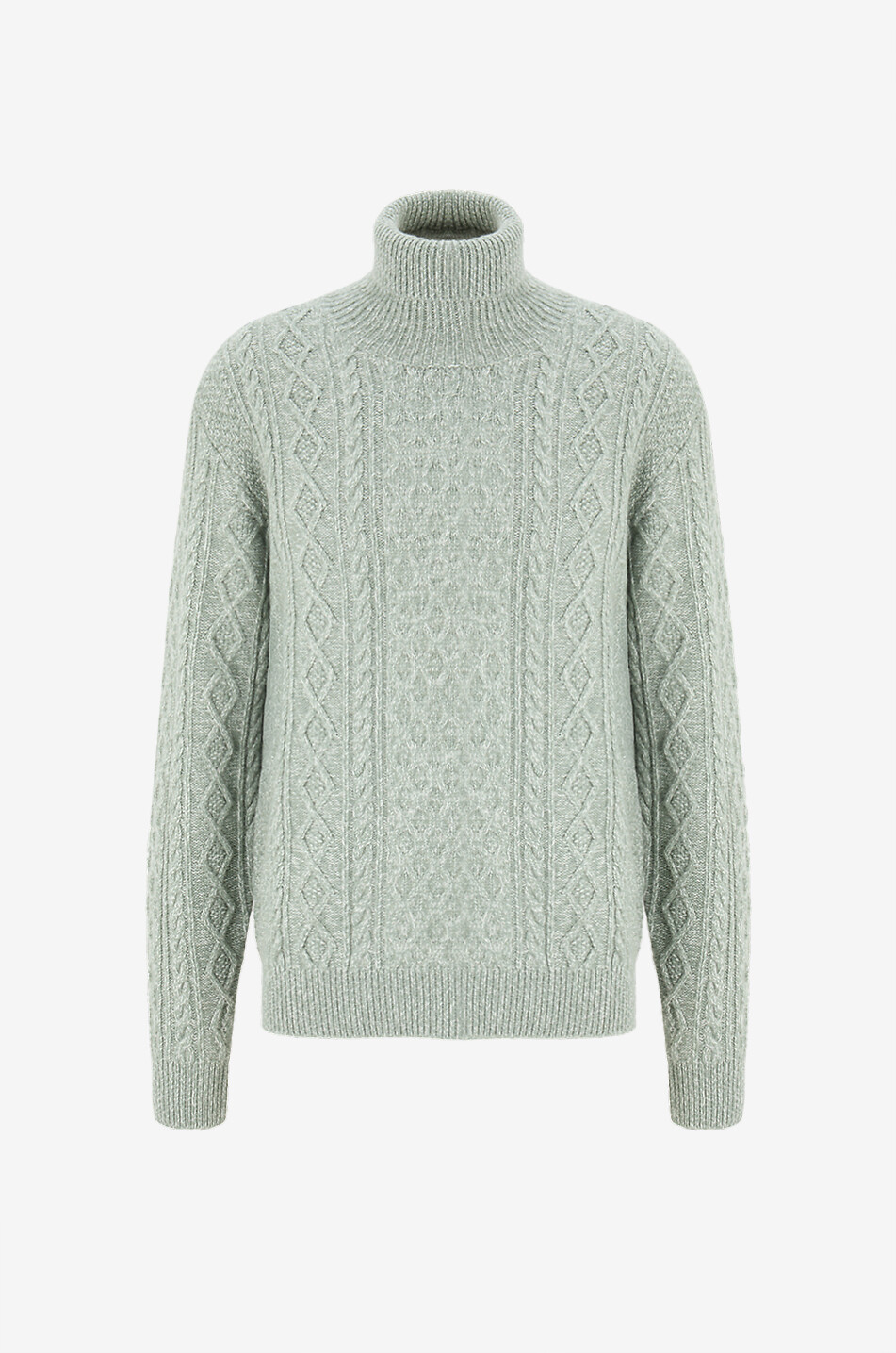 Pull torsadé à col roulé en laine et cachemire Mouliné