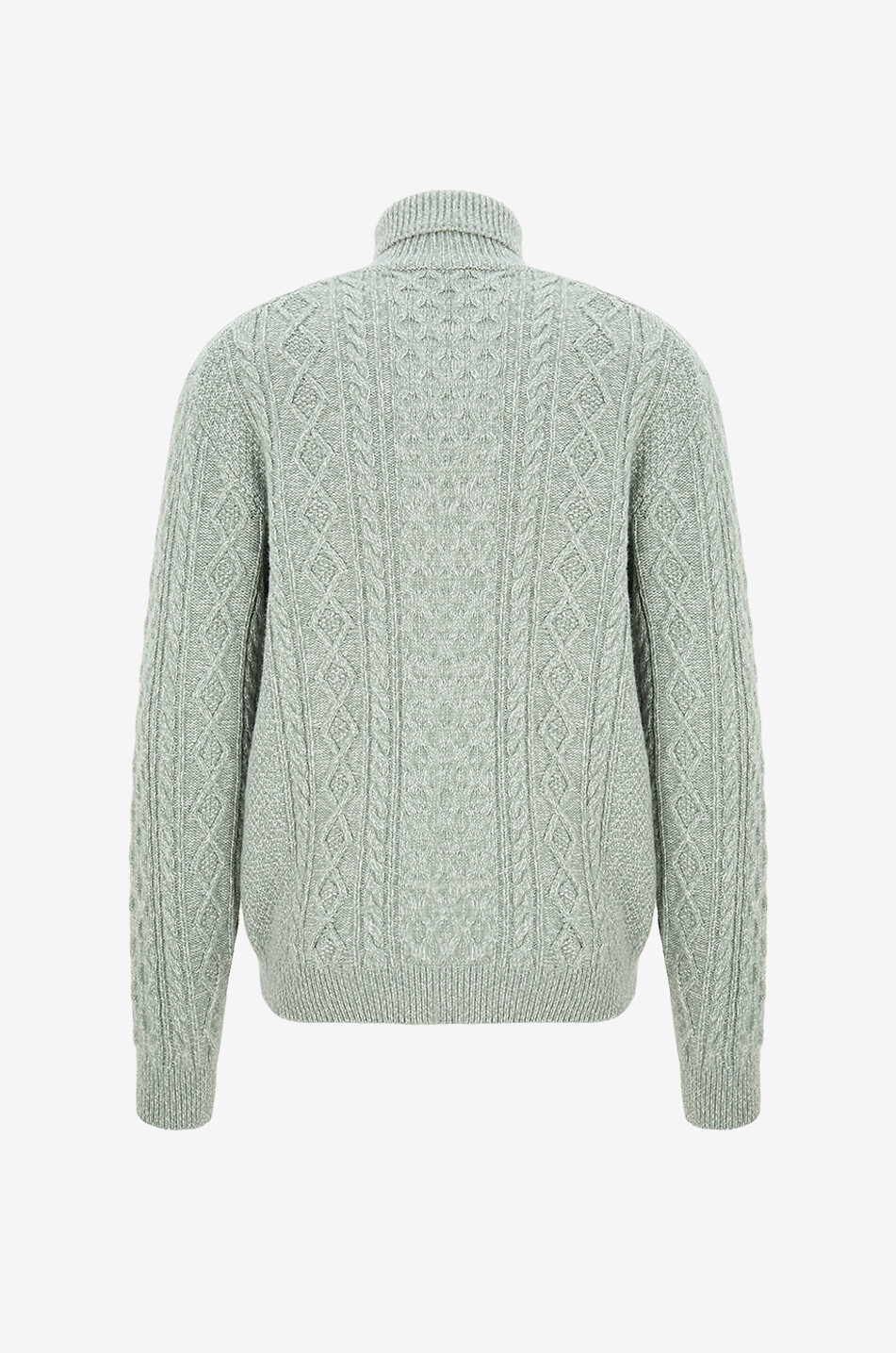 04651/ Pull torsadé à col roulé en laine et cachemire Mouliné Homme VERT MOYEN 2
