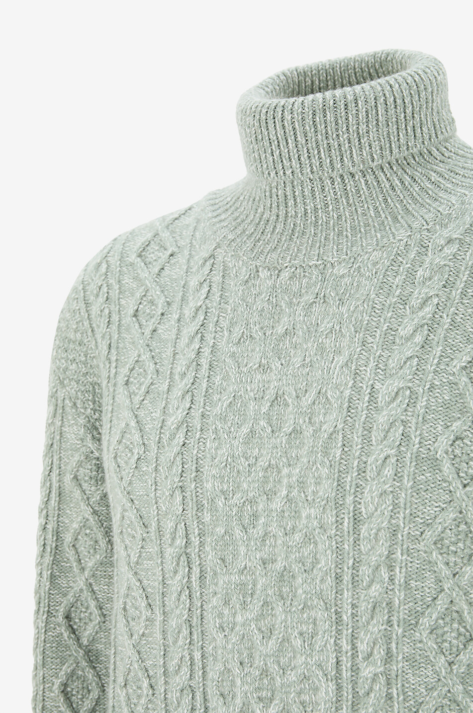 04651/ Pull torsadé à col roulé en laine et cachemire Mouliné Homme VERT MOYEN 6