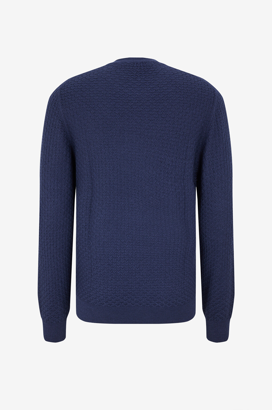 GRAN SASSO Pull maille vannerie en laine vierge à col rond Vintage Homme BLEU FONCE 2