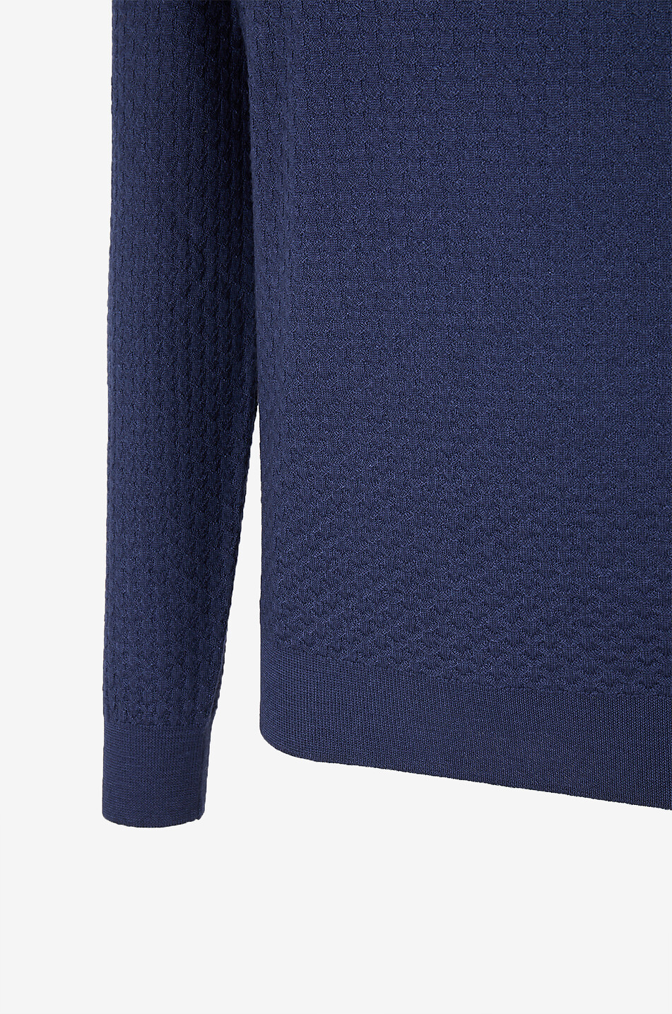 GRAN SASSO Pull maille vannerie en laine vierge à col rond Vintage Homme BLEU FONCE 3
