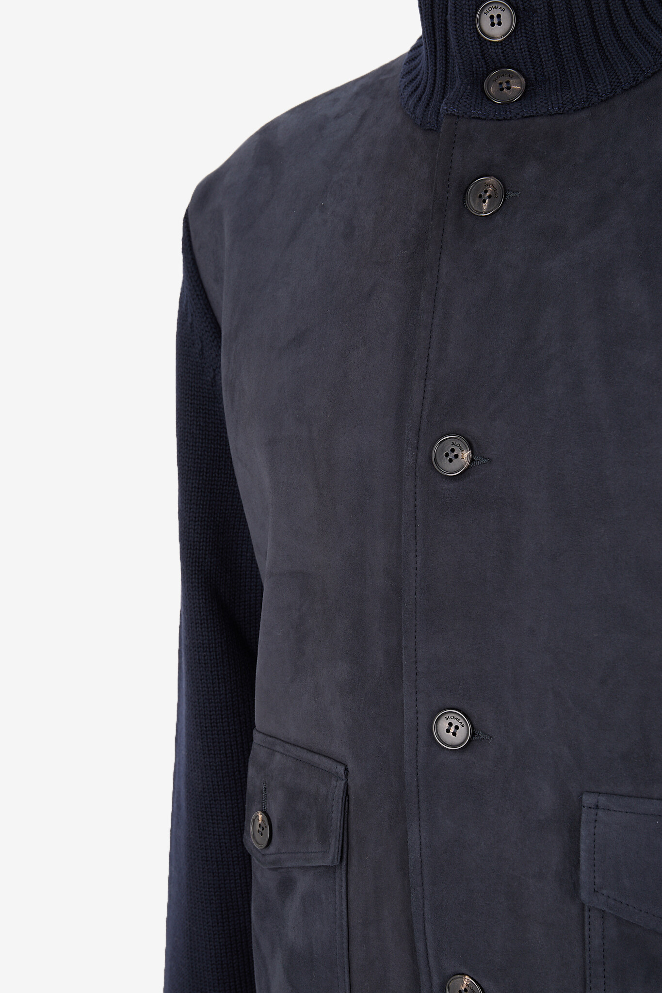 INCOTEX Suede bomber jacket with wool sleeves Men DARK BLUE 3