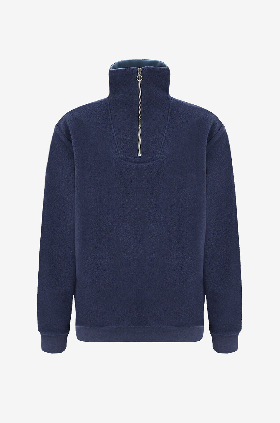 04651/ Pull à col montant zippé en laine et coton doublé jersey Homme BLEU MOYEN 1