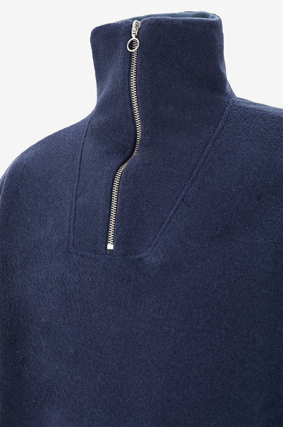 04651/ Pull à col montant zippé en laine et coton doublé jersey Homme BLEU MOYEN 3