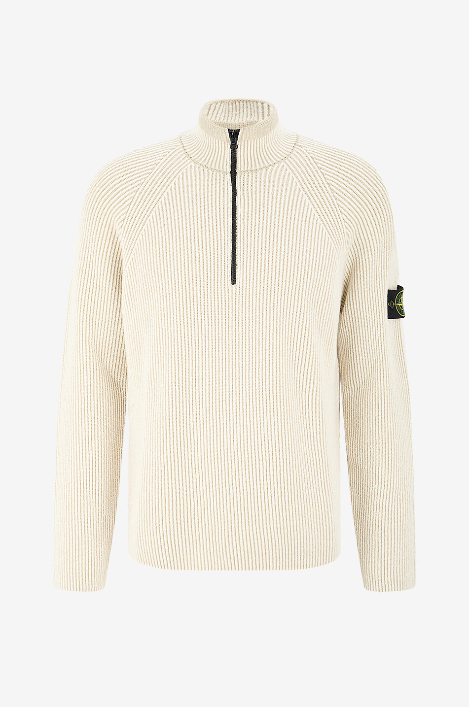 STONE ISLAND Wollmix-Rippstrickpullover mit Stehkragen und Zip Herren CREMEFARBEN 1