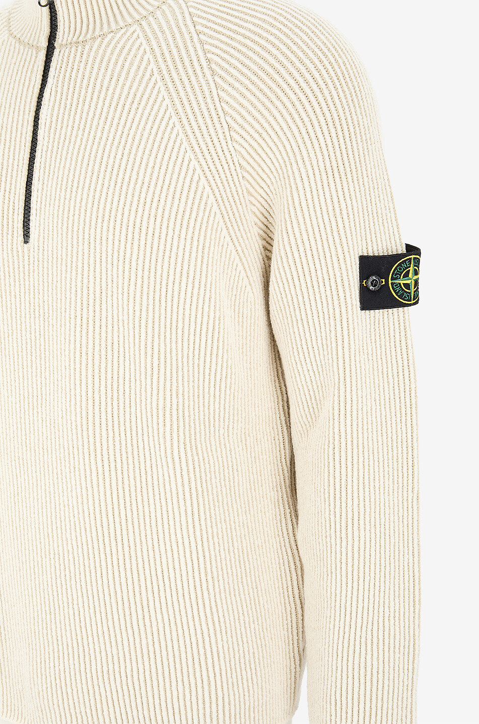 STONE ISLAND Wollmix-Rippstrickpullover mit Stehkragen und Zip Herren CREMEFARBEN 3