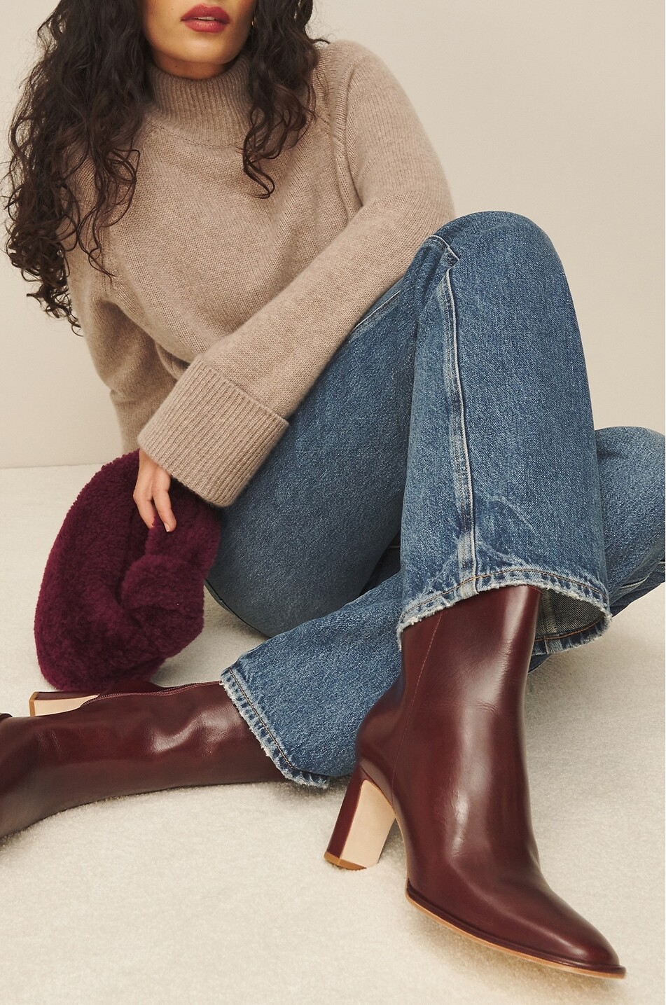 REFORMATION Gillian 75 block heel leather ankle boots Women DARK RED 3