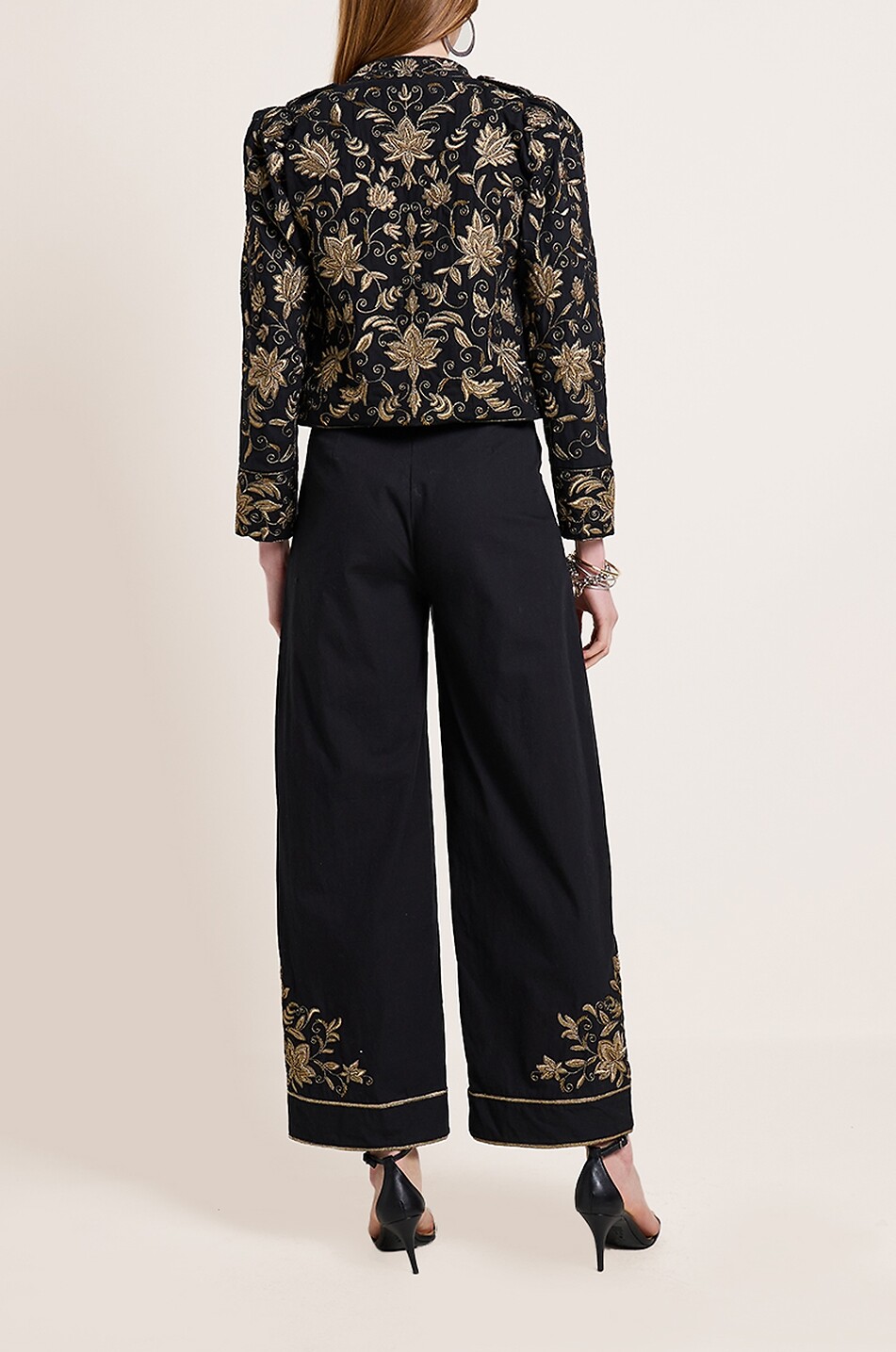 SCARLETT POPPIES Isi embroidered patterned wide-leg trousers Women BLACK 4
