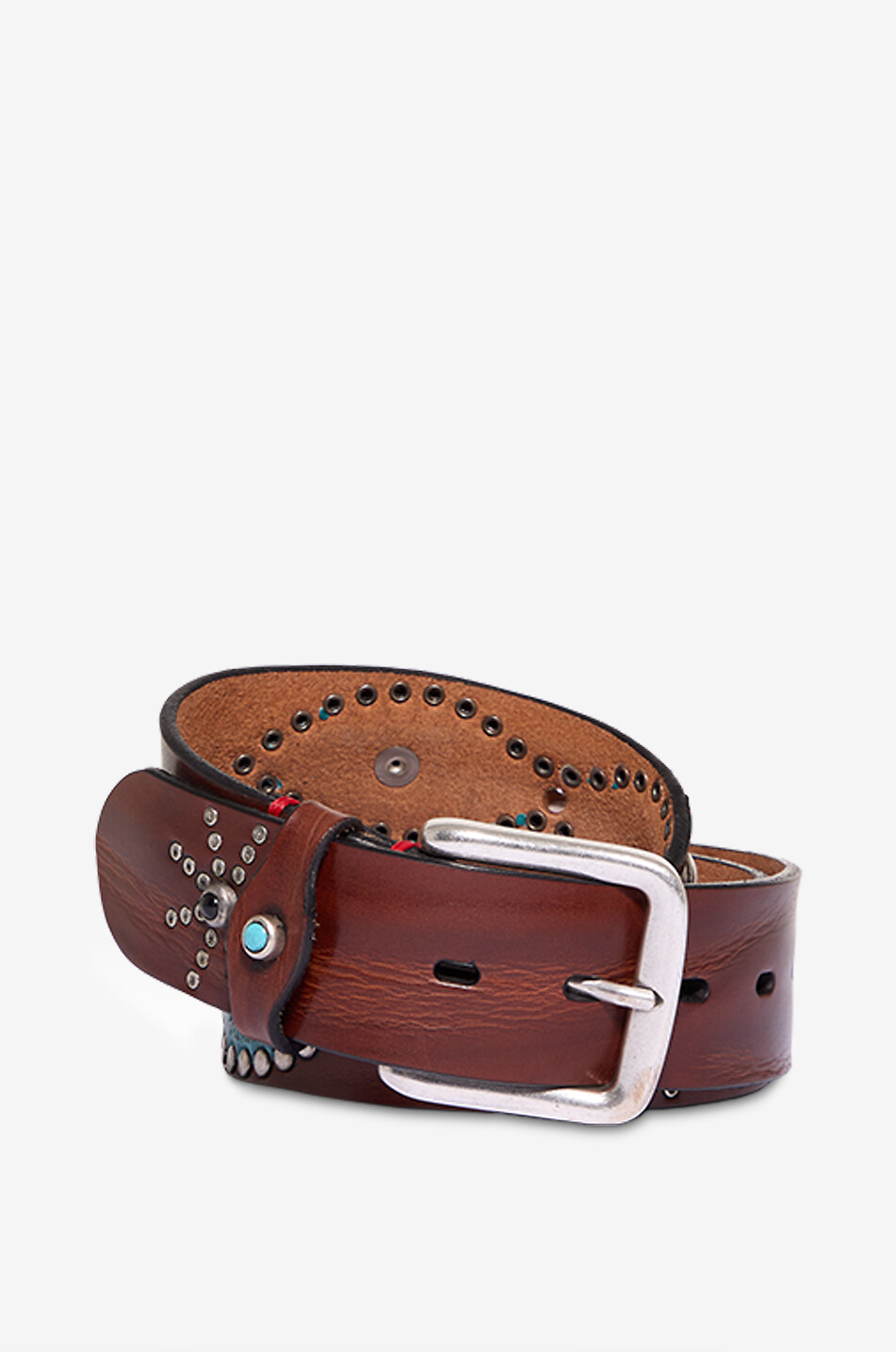 FAUSTO COLATO Nietenbesetzter Gürtel aus Glattleder Casual - 40mm Herren HELLBRAUN 1