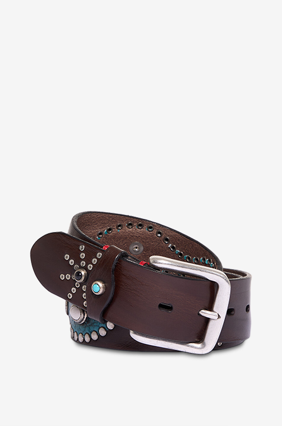 FAUSTO COLATO Nietenbesetzter Gürtel aus Glattleder Casual - 40mm Herren DUNKELBRAUN 1