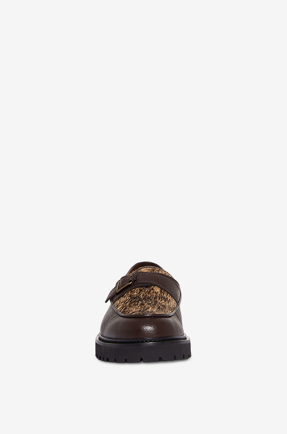 JACQUES SOLOVIERE Tommy Lug grained leather monkstrap loafers Men BROWN 2