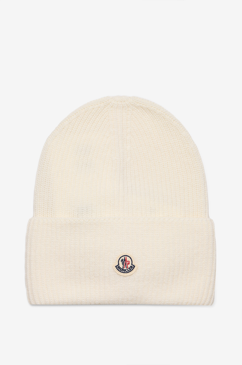 Rippstrickmütze aus Schurwolle mit Umschlag und Logo
