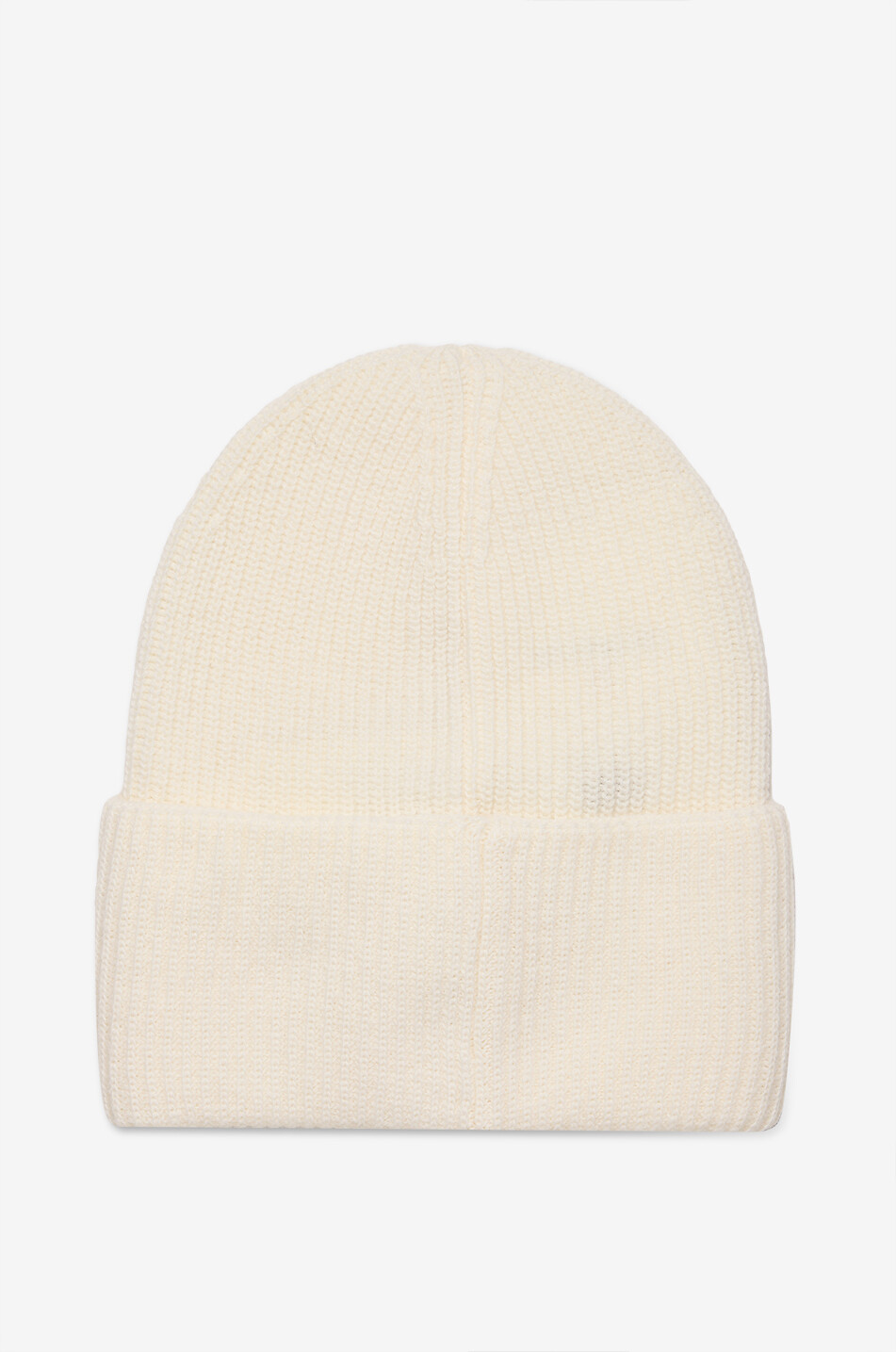 MONCLER Rippstrickmütze aus Schurwolle mit Umschlag und Logo Damen WEISS 2
