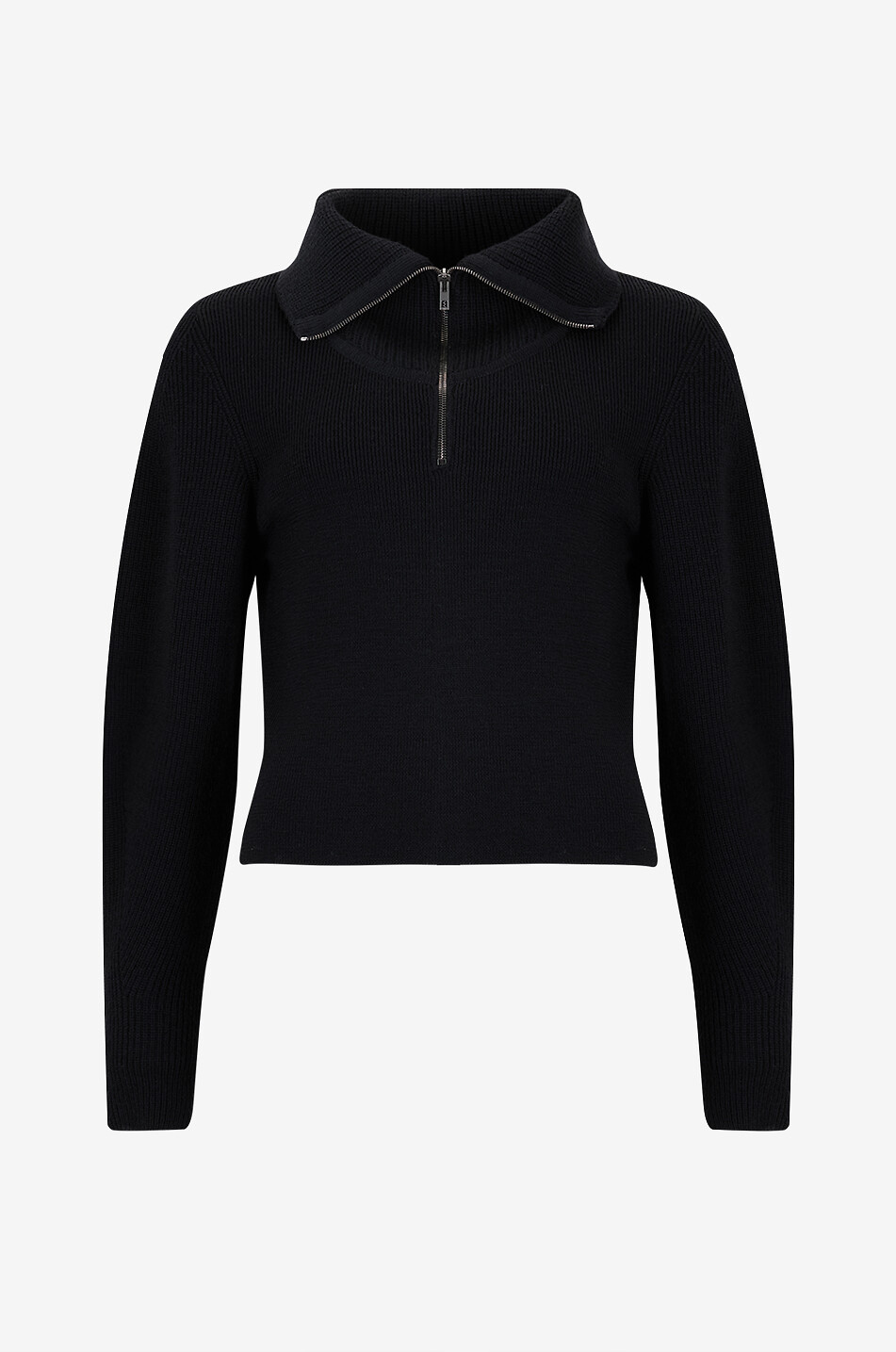 Pull à col montant zippé en laine peignée