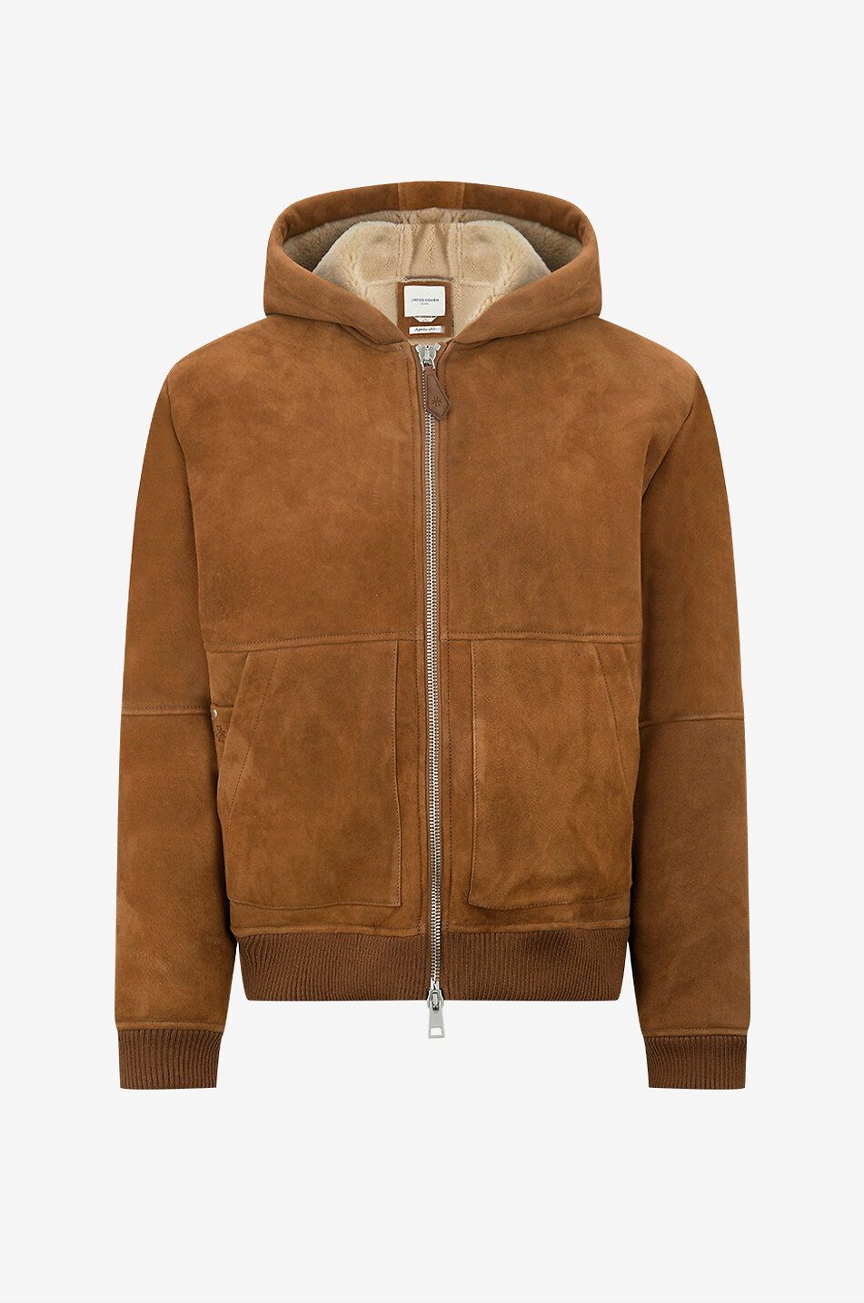 Bomber en daim et peau lainée à capuche JACOB COHEN CAMEL