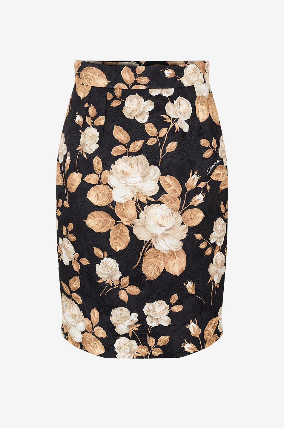 Rose-patterned brocade miniskirt