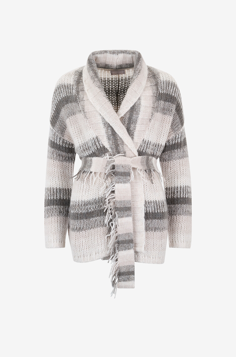 Cardigan rayé en cachemire et coton à col châle