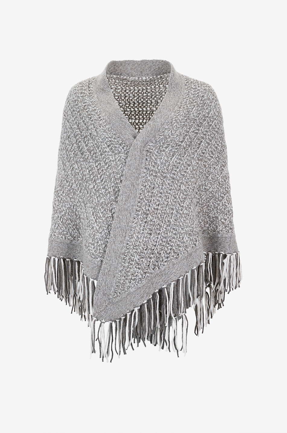 HEMISPHERE Triangular fringed cashmere and cotton cape Women MULTI COLOURED 1