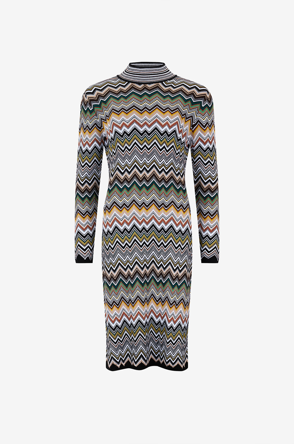 High-neck herringbone knit midi dress