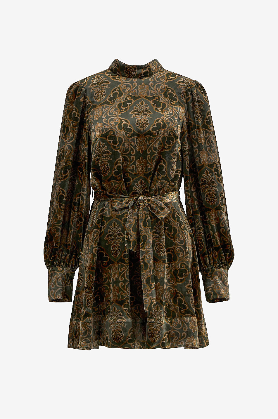 green emerald velvet dress Sand Embroidered Tapestry Long Sleeve Mini Dress