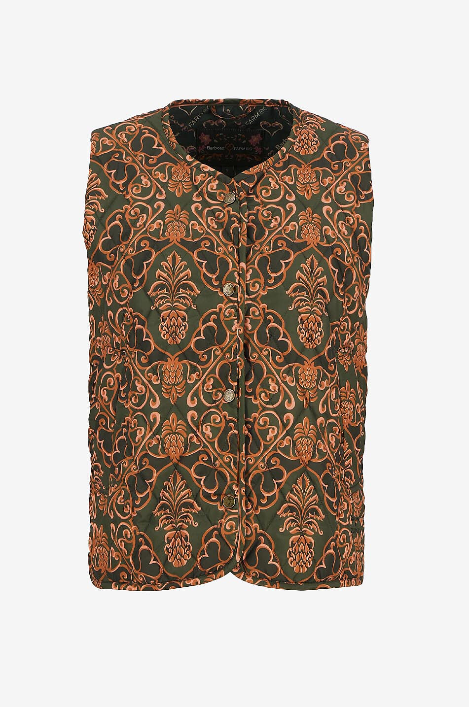 BARBOUR X FARM RIO Fernanda Liner printed quilted vest Women DARK GREEN 1