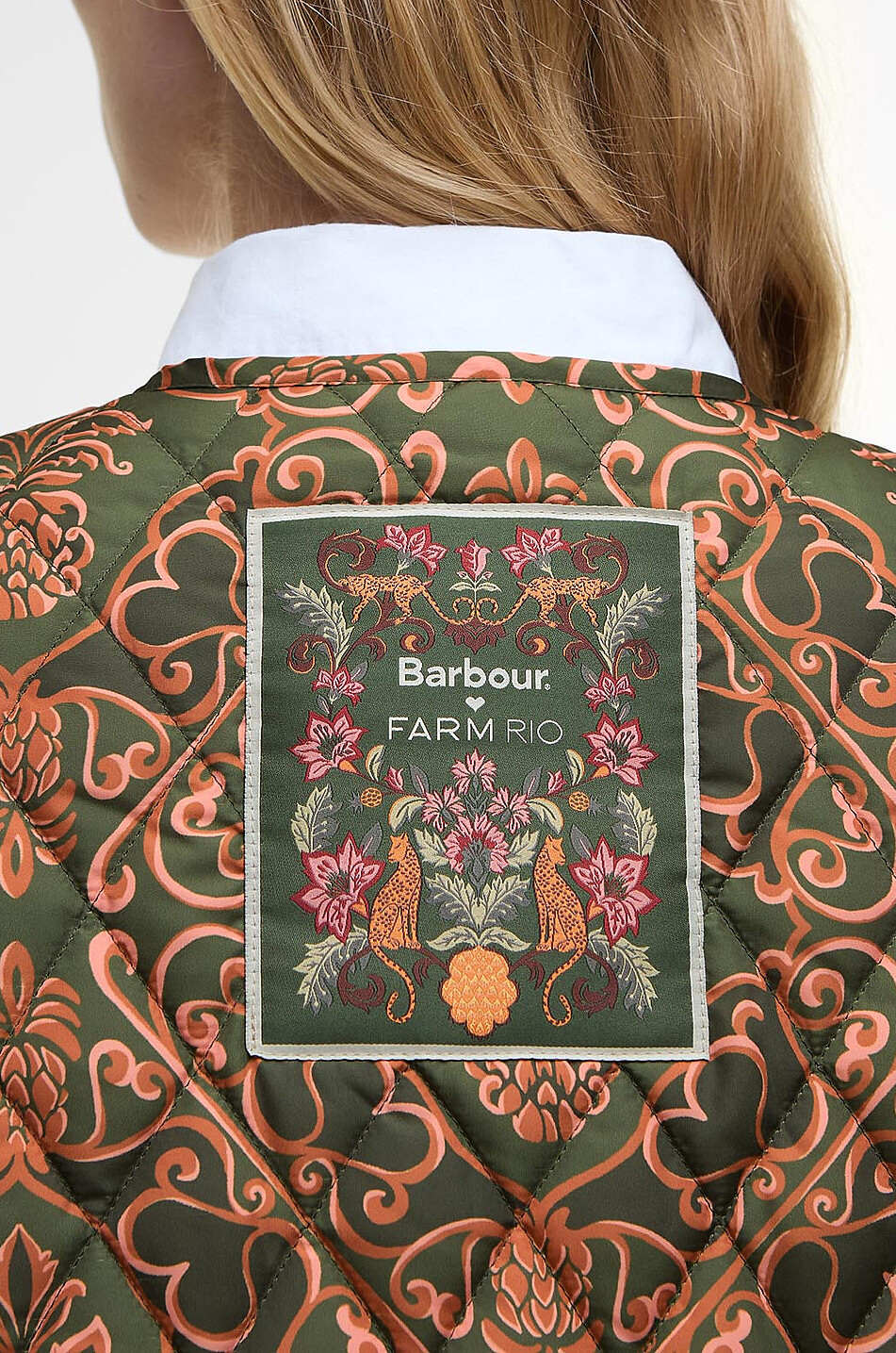 BARBOUR X FARM RIO Fernanda Liner printed quilted vest Women DARK GREEN 7