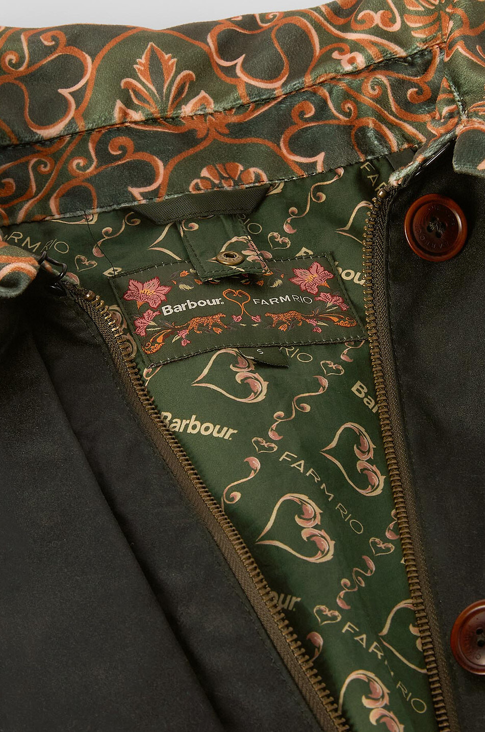 BARBOUR X FARM RIO Maria-Clara waxed jacket Women DARK GREEN 5