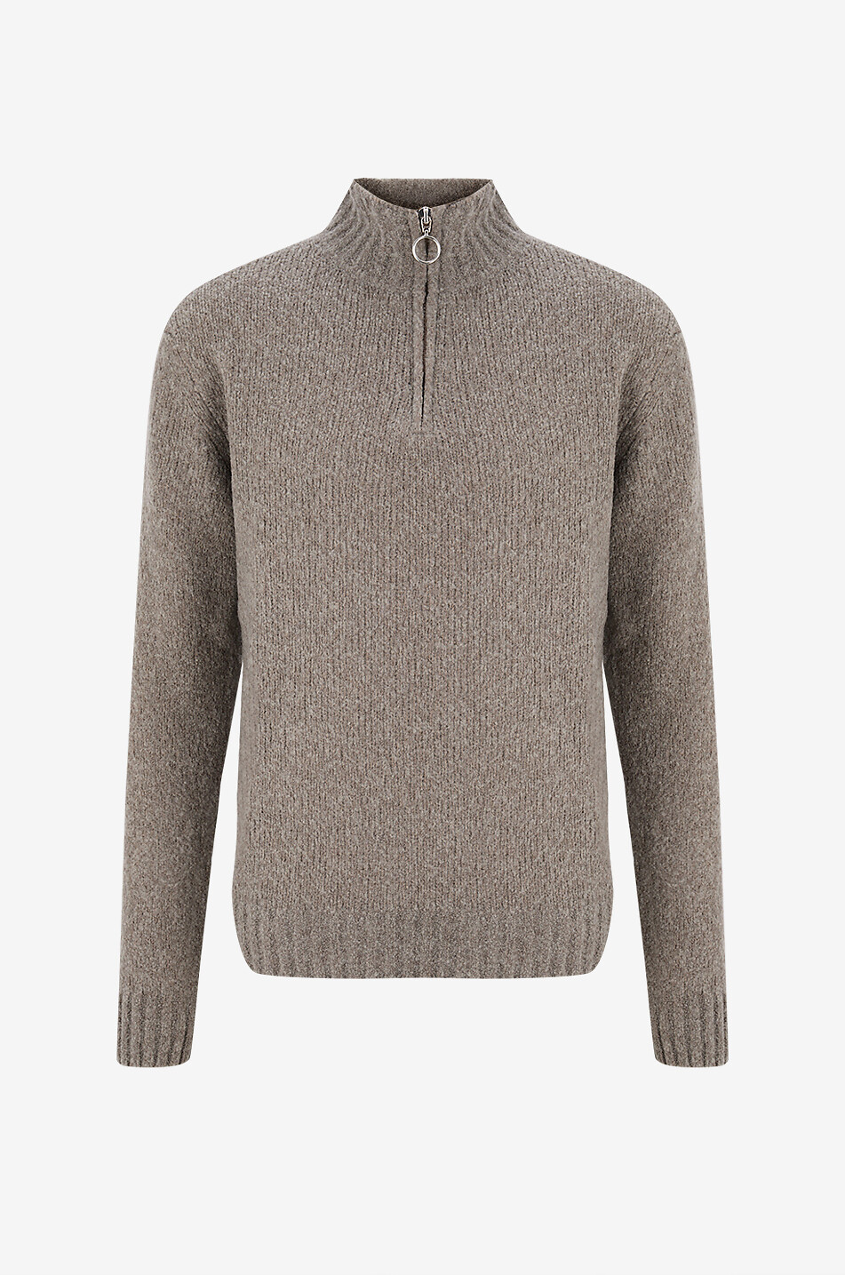04651/ Pull à col montant zippé en maille Homme MARRON FONCÉ 1