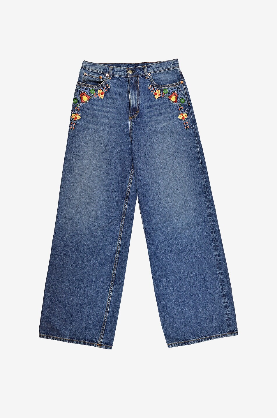 Sunny embroidered wide-leg denim jeans