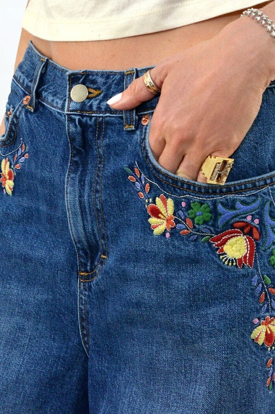 MONOKI Sunny embroidered wide-leg denim jeans Women BLUE 3