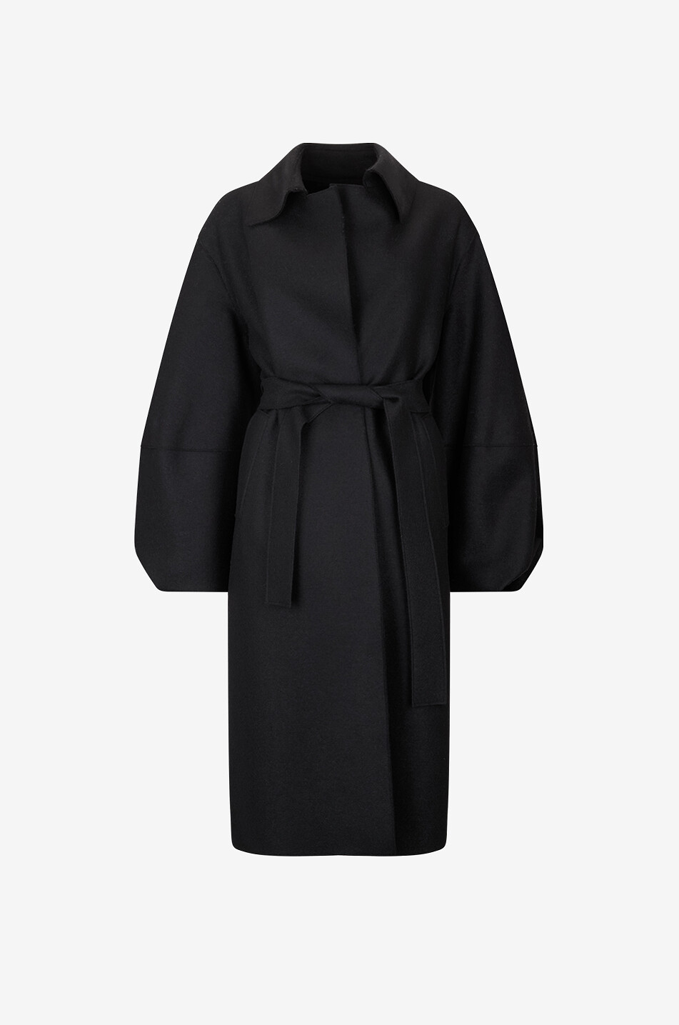 Long virgin wool coat with puff sleeves