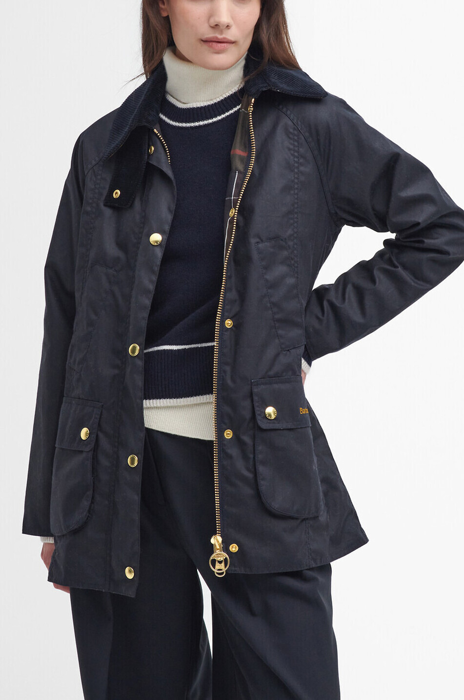 BARBOUR Parka en toile cirée à col chemise Modern Beadnell Femme BLEU FONCE 8