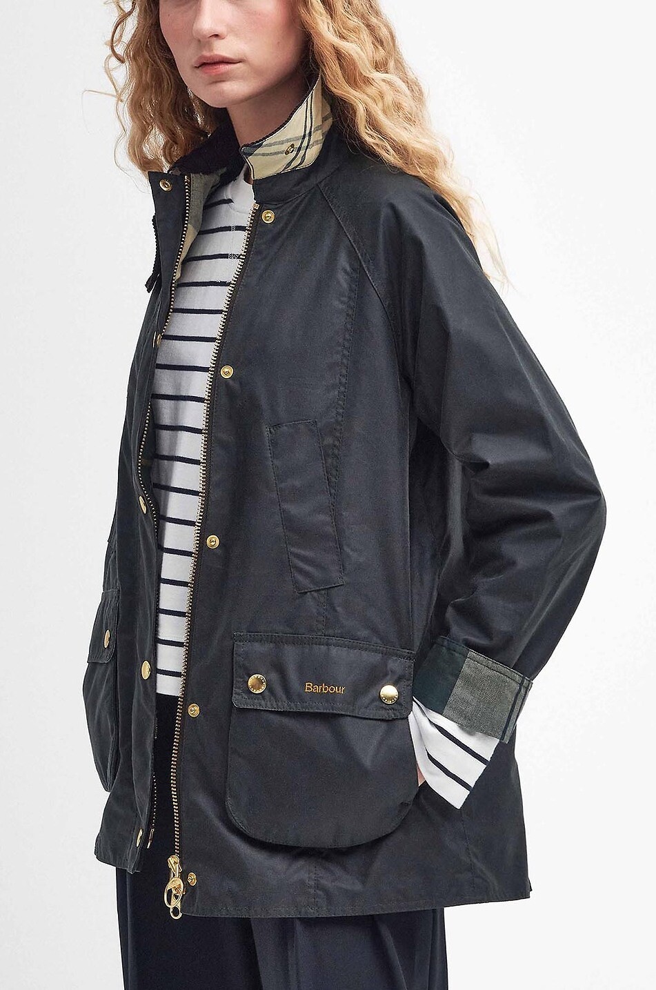 BARBOUR Parka en toile cirée à col chemise Modern Beadnell Femme VERT FONCÉ 8