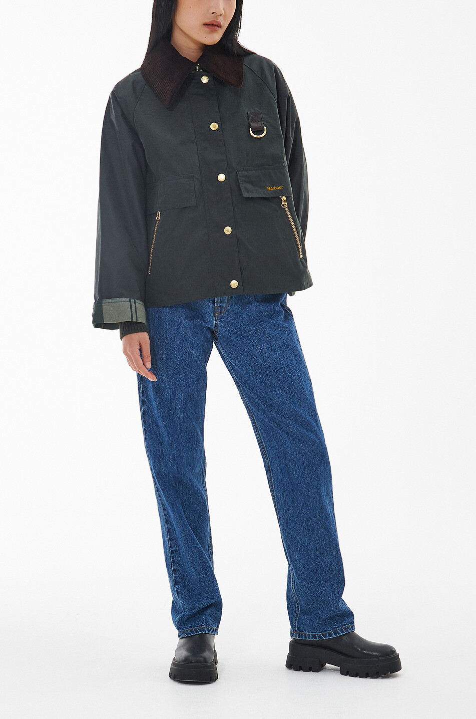 BARBOUR Catton Wax coated canvas short parka Women DARK GREEN 2