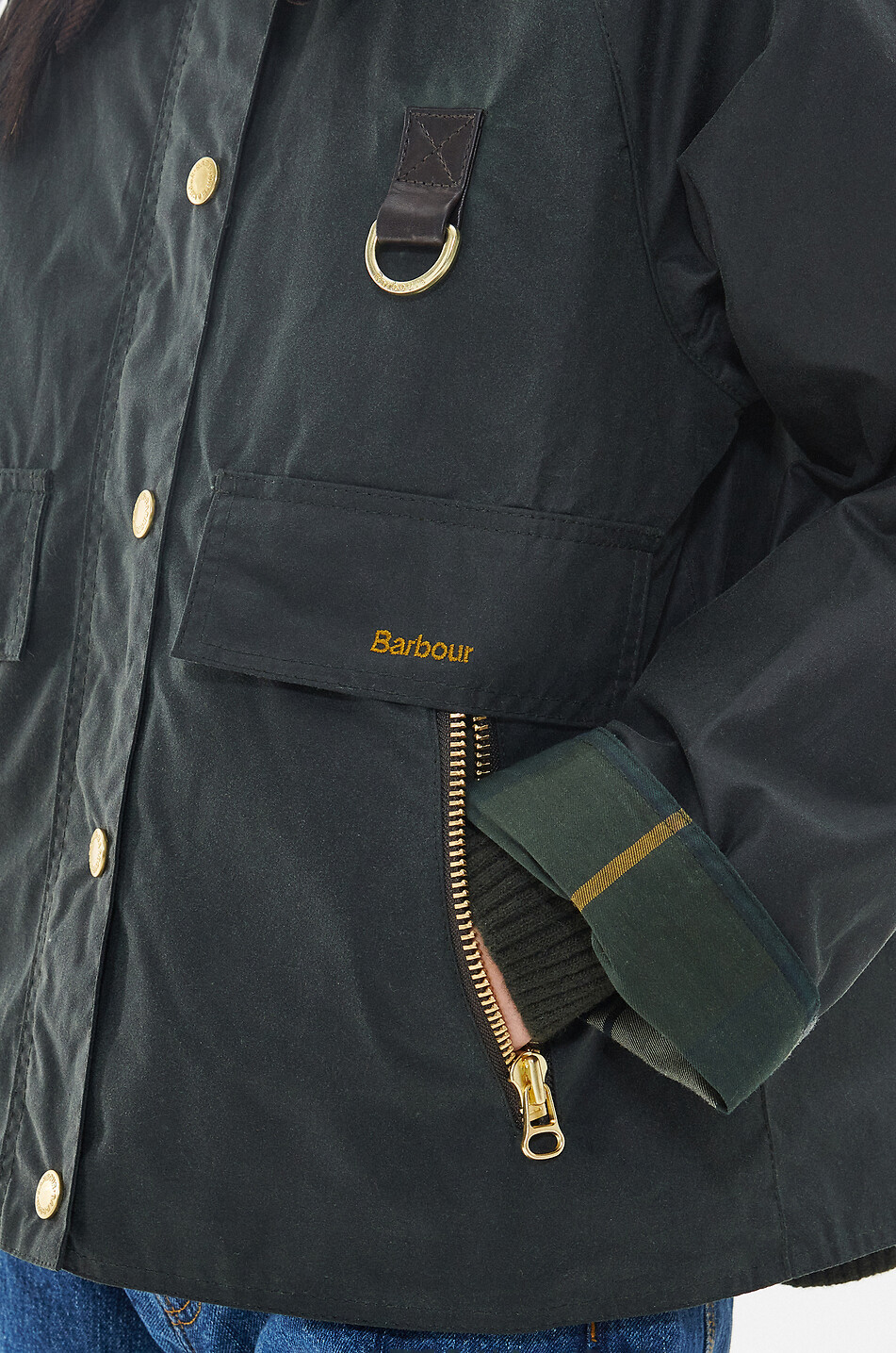BARBOUR Catton Wax coated canvas short parka Women DARK GREEN 5