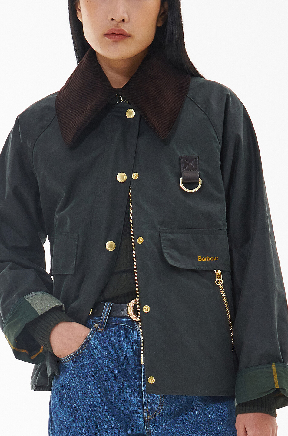 BARBOUR Catton Wax coated canvas short parka Women DARK GREEN 8