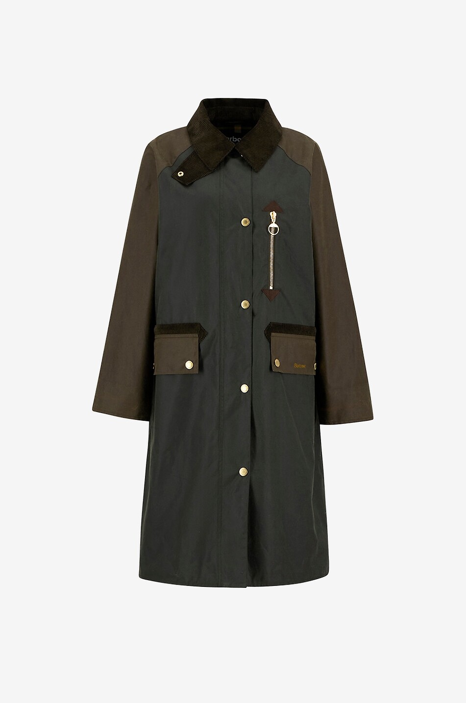 BARBOUR Parka longue en toile cirée à col chemise Evette Femme VERT FONCÉ 1