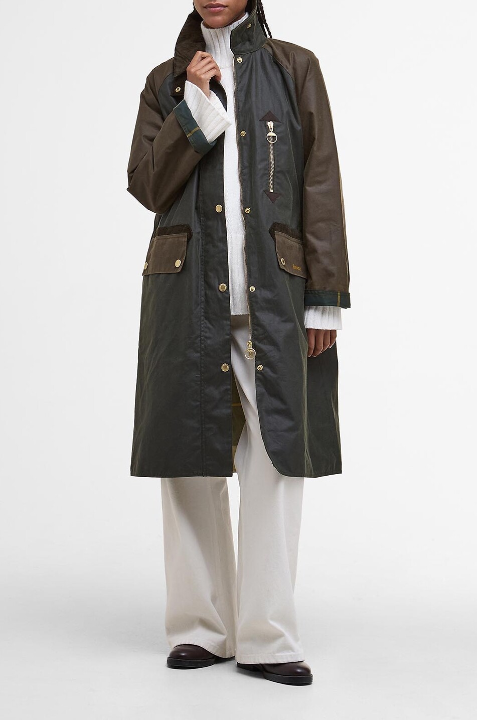 BARBOUR Parka longue en toile cirée à col chemise Evette Femme VERT FONCÉ 2