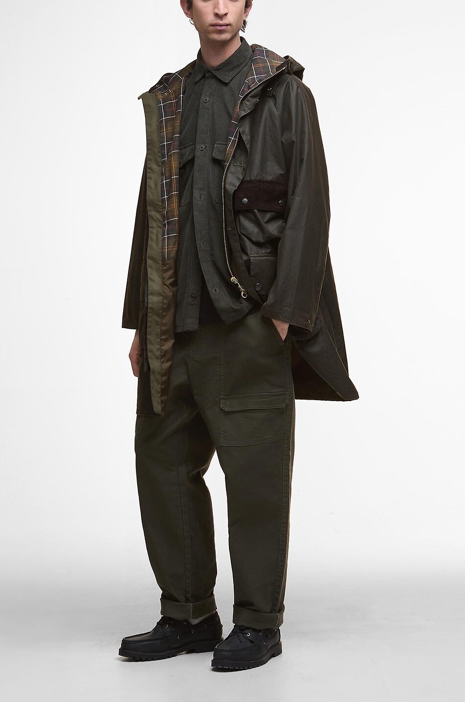 BARBOUR Solway waxed canvas high collar trench coat Men GREEN 2