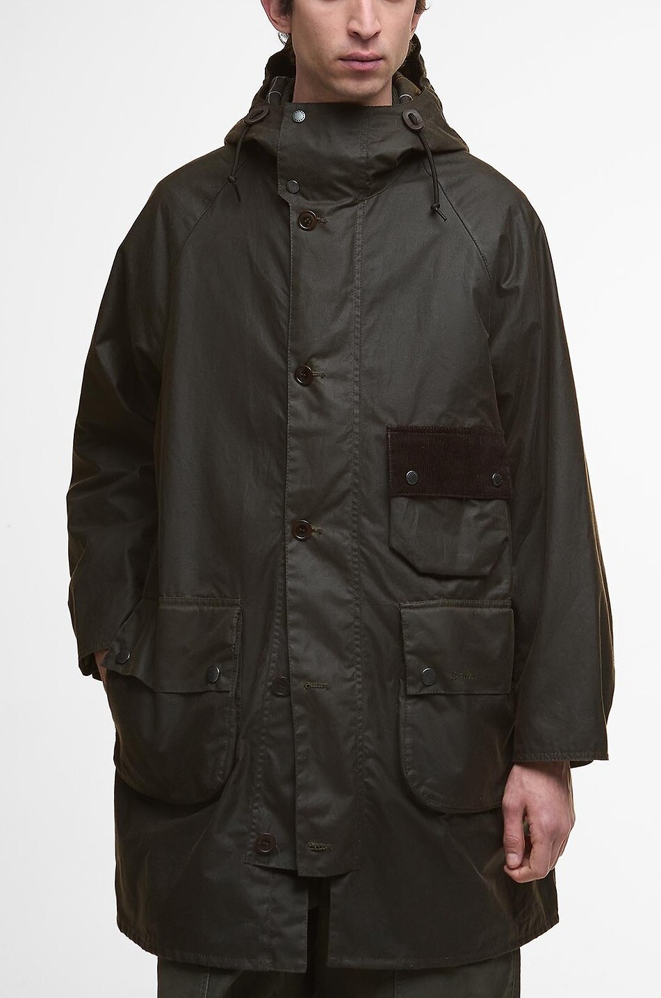 BARBOUR Solway waxed canvas high collar trench coat Men GREEN 8