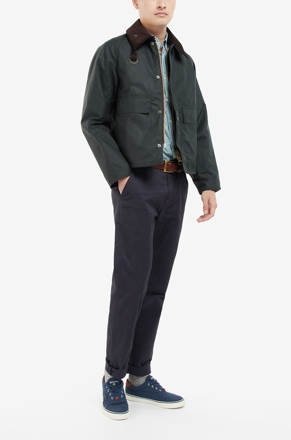 BARBOUR Waxed cotton waterproof jacket with Spey collar Men GREEN 7