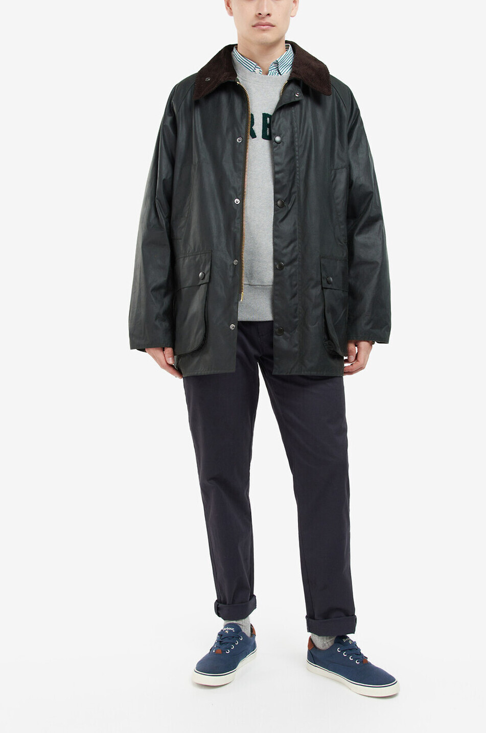 BARBOUR Gewachste Baumwoll-Parkajacke mit Hemdkragen Bedale Herren GRÜN 2