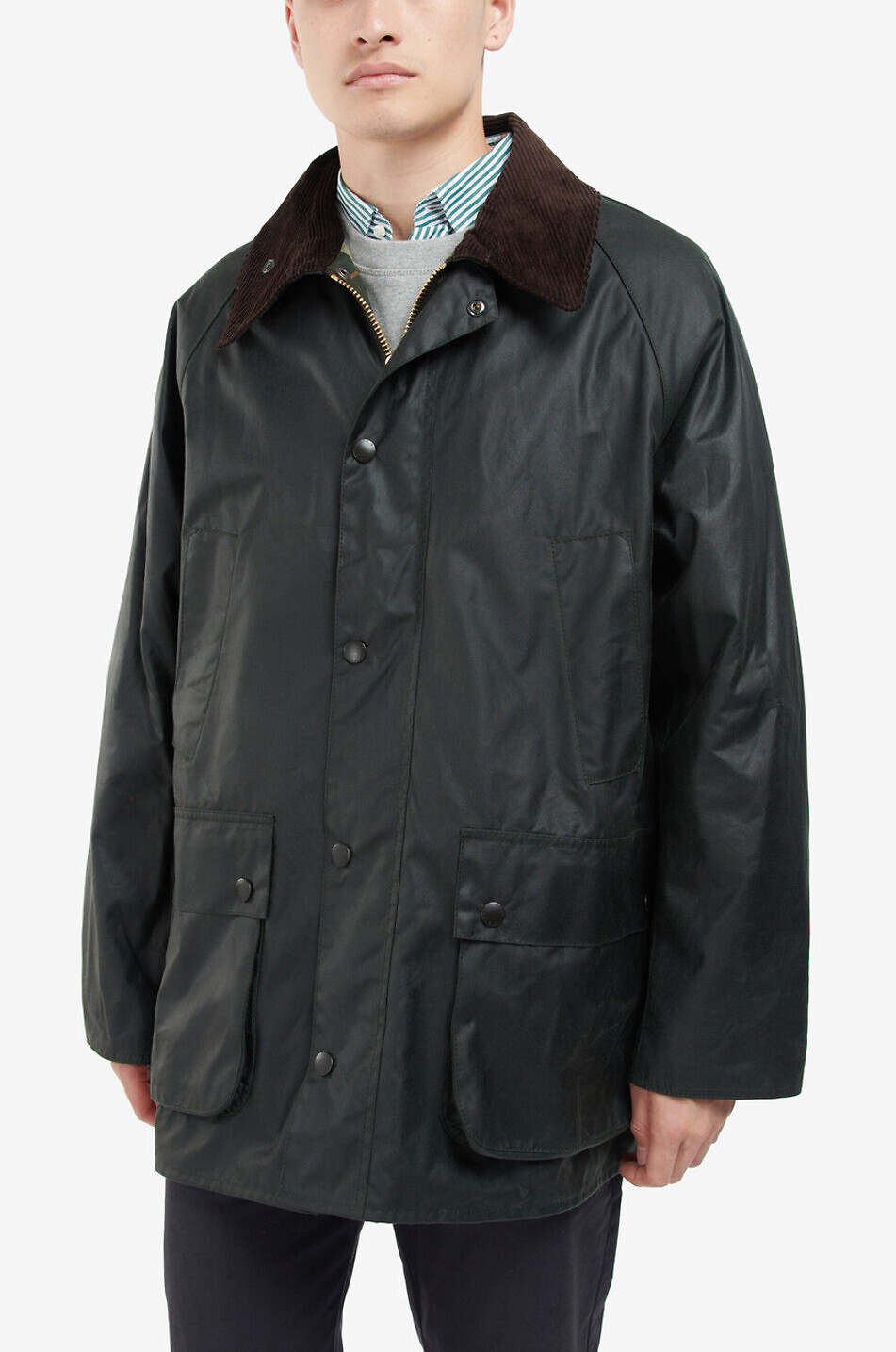 BARBOUR Gewachste Baumwoll-Parkajacke mit Hemdkragen Bedale Herren GRÜN 6