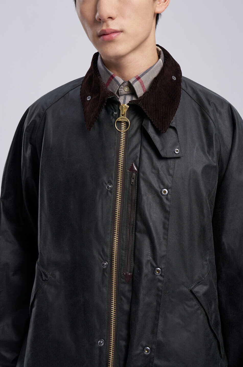 BARBOUR Short waxed canvas jacket with shirt collar Men GREEN 5